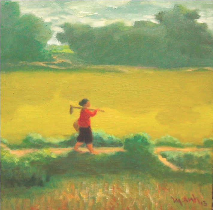 Checking a rice field, 41x41cm, Oil on canvas, 2013